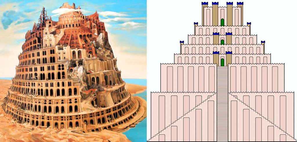 Предполагаемый внешний вид башни и схема Этеменанки
